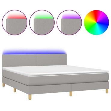 vidaXL Κρεβάτι Boxspring με Στρώμα & LED Αν.Γκρι 160x200 εκ Υφασμάτινο