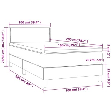 vidaXL Κρεβάτι Boxspring με Στρώμα & LED Αν.Γκρι 100x200 εκ Υφασμάτινο