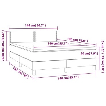 vidaXL Κρεβάτι Boxspring με Στρώμα & LED Αν.Γκρι 140x190εκ. Υφασμάτινο