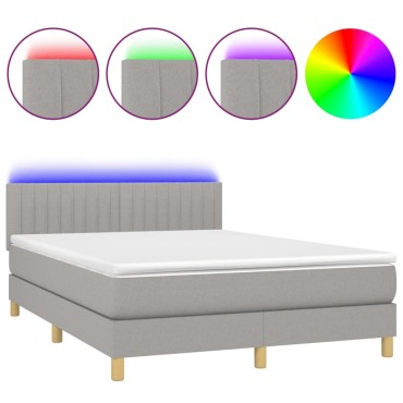 vidaXL Κρεβάτι Boxspring με Στρώμα & LED Αν.Γκρι 140x190εκ. Υφασμάτινο