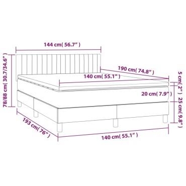 vidaXL Κρεβάτι Boxspring με Στρώμα & LED Αν.Γκρι 140x190εκ. Υφασμάτινο