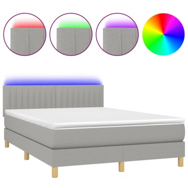vidaXL Κρεβάτι Boxspring με Στρώμα & LED Αν.Γκρι 140x200 εκ Υφασμάτινο