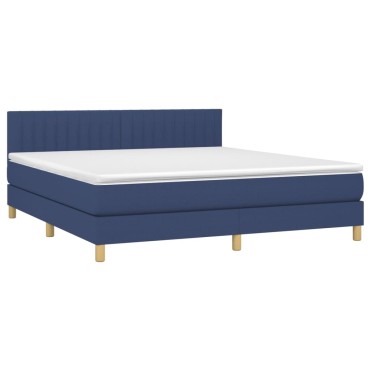 vidaXL Κρεβάτι Boxspring με Στρώμα & LED Μπλε 160x200 εκ. Υφασμάτινο