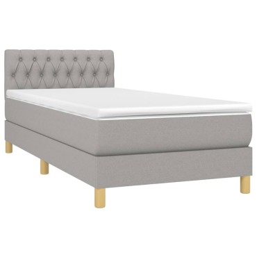vidaXL Κρεβάτι Boxspring με Στρώμα & LED Αν.Γκρι 90x200 εκ. Υφασμάτινο