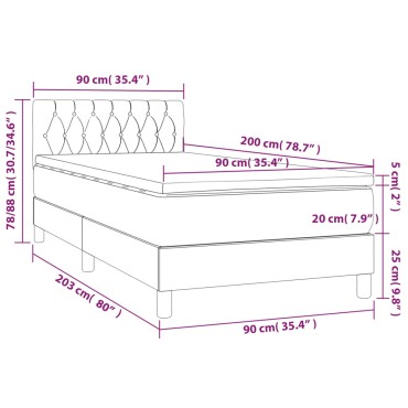 vidaXL Κρεβάτι Boxspring με Στρώμα & LED Αν.Γκρι 90x200 εκ. Υφασμάτινο