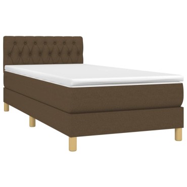 vidaXL Κρεβάτι Boxspring με Στρώμα & LED Σκ.Καφέ 90x200 εκ. Υφασμάτινο