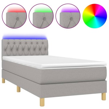 vidaXL Κρεβάτι Boxspring με Στρώμα & LED Αν.Γκρι 100x200 εκ Υφασμάτινο