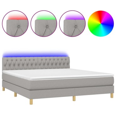 vidaXL Κρεβάτι Boxspring με Στρώμα & LED Αν.Γκρι 160x200 εκ Υφασμάτινο