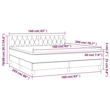 vidaXL Κρεβάτι Boxspring με Στρώμα & LED Αν.Γκρι 160x200 εκ Υφασμάτινο