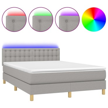 vidaXL Κρεβάτι Boxspring με Στρώμα & LED Αν.Γκρι 140x200 εκ Υφασμάτινο