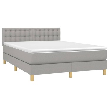 vidaXL Κρεβάτι Boxspring με Στρώμα & LED Αν.Γκρι 140x200 εκ Υφασμάτινο