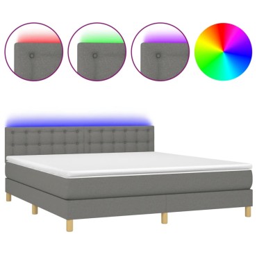 vidaXL Κρεβάτι Boxspring με Στρώμα & LED Σκ.Γκρι 180x200cm Υφασμάτινο 1 τεμ. - Διπλό