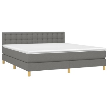 vidaXL Κρεβάτι Boxspring με Στρώμα & LED Σκ.Γκρι 180x200cm Υφασμάτινο 1 τεμ. - Διπλό