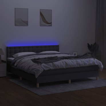vidaXL Κρεβάτι Boxspring με Στρώμα & LED Σκ.Γκρι 180x200cm Υφασμάτινο 1 τεμ. - Διπλό