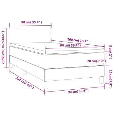 vidaXL Κρεβάτι Boxspring Στρώμα&LED Καπουτσίνο 90x200 εκ. Συνθ. Δέρμα