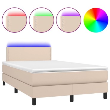 vidaXL Κρεβάτι Boxspring Στρώμα&LED Καπουτσίνο 120x200 εκ. Συνθ. Δέρμα