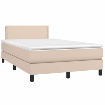 vidaXL Κρεβάτι Boxspring Στρώμα&LED Καπουτσίνο 120x200 εκ. Συνθ. Δέρμα