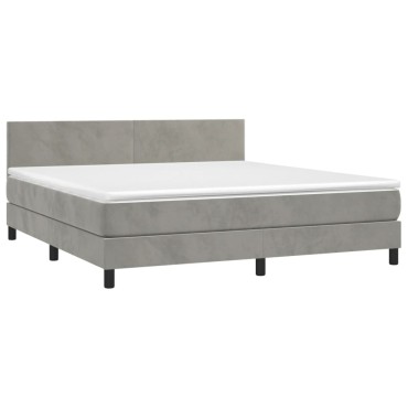 vidaXL Κρεβάτι Boxspring με Στρώμα & LED Αν.Γκρι 160x200 εκ. Βελούδινο