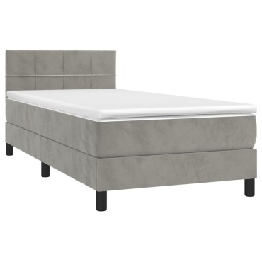 vidaXL Κρεβάτι Boxspring με Στρώμα & LED Αν.Γκρι 100x200 εκ. Βελούδινο