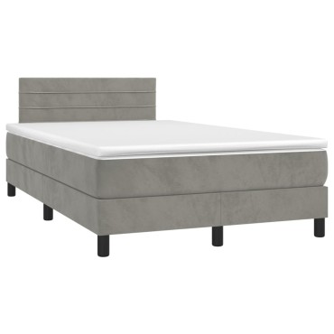 vidaXL Κρεβάτι Boxspring με Στρώμα & LED Αν.Γκρι 120x200 εκ. Βελούδινο