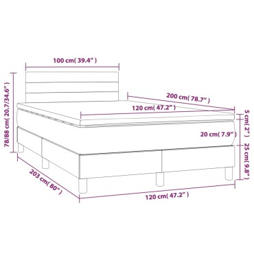 vidaXL Κρεβάτι Boxspring με Στρώμα & LED Αν.Γκρι 120x200 εκ. Βελούδινο