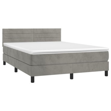 vidaXL Κρεβάτι Boxspring με Στρώμα & LED Αν.Γκρι 140x200 εκ. Βελούδινο