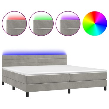 vidaXL Κρεβάτι Boxspring με Στρώμα & LED Αν.Γκρι 200x200 εκ. Βελούδινο
