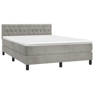 vidaXL Κρεβάτι Boxspring με Στρώμα & LED Αν.Γκρι 140x200cm Βελούδινο 1 τεμ. - Διπλό