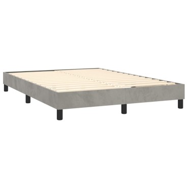 vidaXL Κρεβάτι Boxspring με Στρώμα & LED Αν.Γκρι 140x200cm Βελούδινο 1 τεμ. - Διπλό