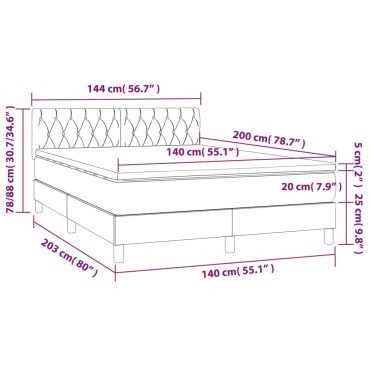 vidaXL Κρεβάτι Boxspring με Στρώμα & LED Αν.Γκρι 140x200cm Βελούδινο 1 τεμ. - Διπλό