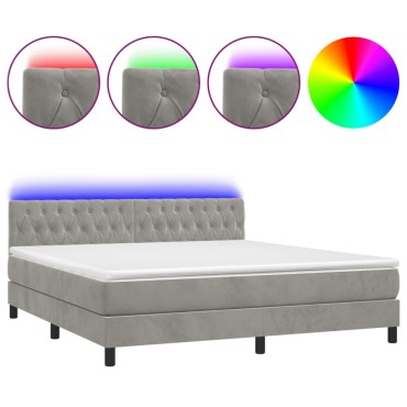 vidaXL Κρεβάτι Boxspring με Στρώμα & LED Αν.Γκρι 160x200 εκ. Βελούδινο
