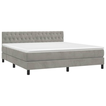 vidaXL Κρεβάτι Boxspring με Στρώμα & LED Αν.Γκρι 160x200 εκ. Βελούδινο