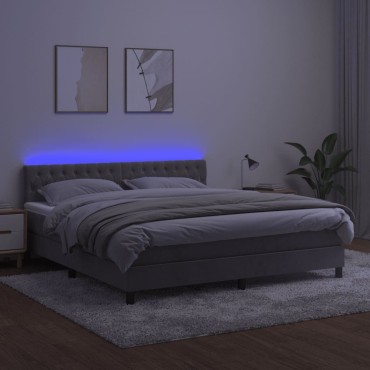 vidaXL Κρεβάτι Boxspring με Στρώμα & LED Αν.Γκρι 160x200 εκ. Βελούδινο