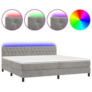 vidaXL Κρεβάτι Boxspring με Στρώμα & LED Αν.Γκρι 200x200 εκ. Βελούδινο