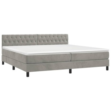 vidaXL Κρεβάτι Boxspring με Στρώμα & LED Αν.Γκρι 200x200 εκ. Βελούδινο