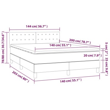 vidaXL Κρεβάτι Boxspring με Στρώμα & LED Σκ. Πράσινο 140x200εκ Βελούδο