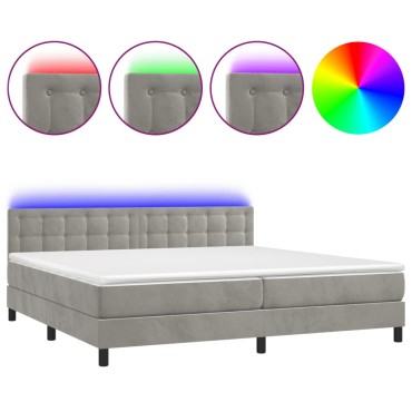 vidaXL Κρεβάτι Boxspring με Στρώμα & LED Αν.Γκρι 200x200 εκ. Βελούδινο