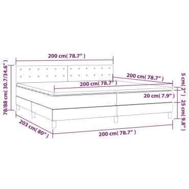 vidaXL Κρεβάτι Boxspring με Στρώμα & LED Αν.Γκρι 200x200 εκ. Βελούδινο