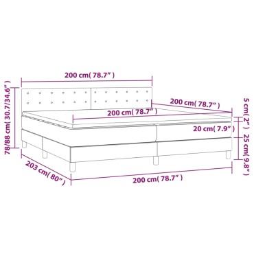 vidaXL Κρεβάτι Boxspring με Στρώμα & LED Αν.Γκρι 200x200 εκ. Βελούδινο