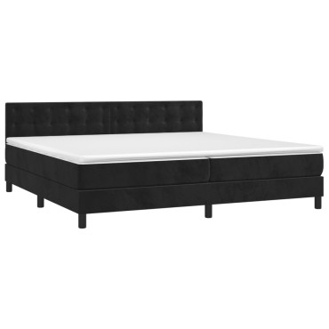 vidaXL Κρεβάτι Boxspring με Στρώμα & LED Μαύρο 200x200 εκ. Βελούδινο