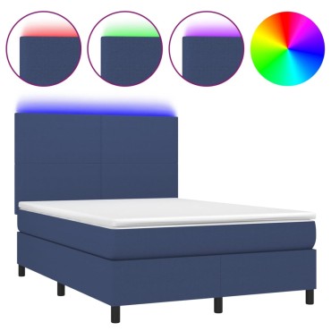 vidaXL Κρεβάτι Boxspring με Στρώμα & LED Μπλε 140x190cm Υφασμάτινο 1 τεμ. - Μονό