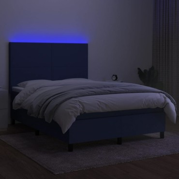 vidaXL Κρεβάτι Boxspring με Στρώμα & LED Μπλε 140x190cm Υφασμάτινο 1 τεμ. - Μονό