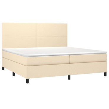 vidaXL Κρεβάτι Boxspring με Στρώμα & LED Κρεμ 200x200 εκ. Υφασμάτινο