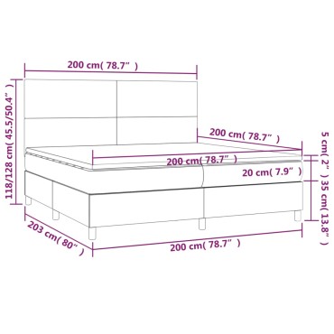 vidaXL Κρεβάτι Boxspring με Στρώμα & LED Κρεμ 200x200 εκ. Υφασμάτινο