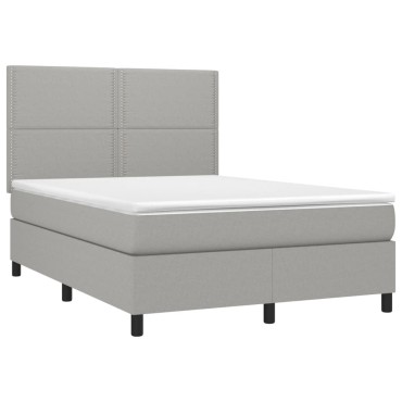 vidaXL Κρεβάτι Boxspring με Στρώμα & LED Αν.Γκρι 140x190εκ. Υφασμάτινο