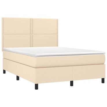 vidaXL Κρεβάτι Boxspring με Στρώμα & LED Κρεμ 140x200 εκ. Υφασμάτινο