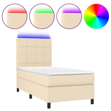 vidaXL Κρεβάτι Boxspring με Στρώμα & LED Κρεμ 100x200 εκ. Υφασμάτινο