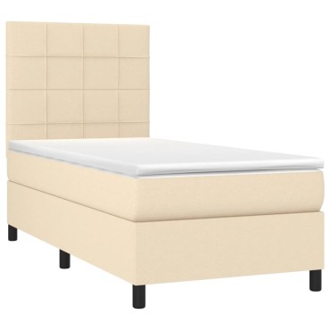 vidaXL Κρεβάτι Boxspring με Στρώμα & LED Κρεμ 100x200 εκ. Υφασμάτινο