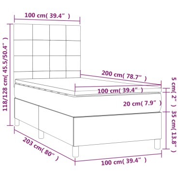 vidaXL Κρεβάτι Boxspring με Στρώμα & LED Κρεμ 100x200 εκ. Υφασμάτινο