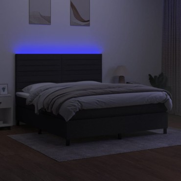 vidaXL Κρεβάτι Boxspring με Στρώμα & LED Μαύρο 160x200 εκ. Υφασμάτινο